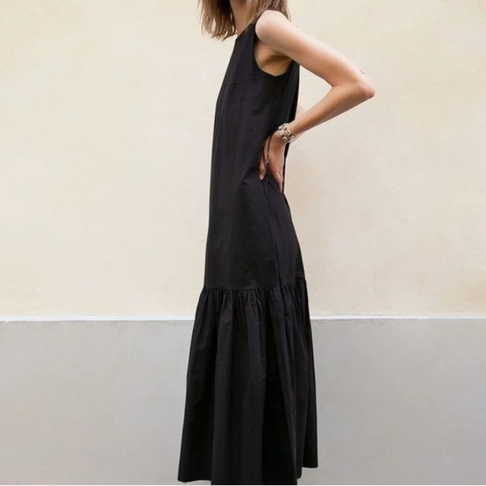 The Frankie Shop LouLou Sleeveless Flouncy Hem Maxi Dress in Black - Picture 2 of 6